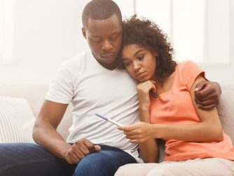 Sad black couple after pregnancy test result