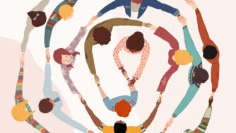 Teamwork of multi-ethnic and multicultural people working together. Concept of community of different people. Unity and solidarity between people of different cultures. Concept of activist and protest movement. Friendship, solidarity, tolerance and brotherhood among peoples. International and multicultural society and population. Cooperation between communities. Anti-racism protest. Volunteer concept. Collaboration and teamwork between colleagues. People who are active for peace, for a clean environment and for social justice